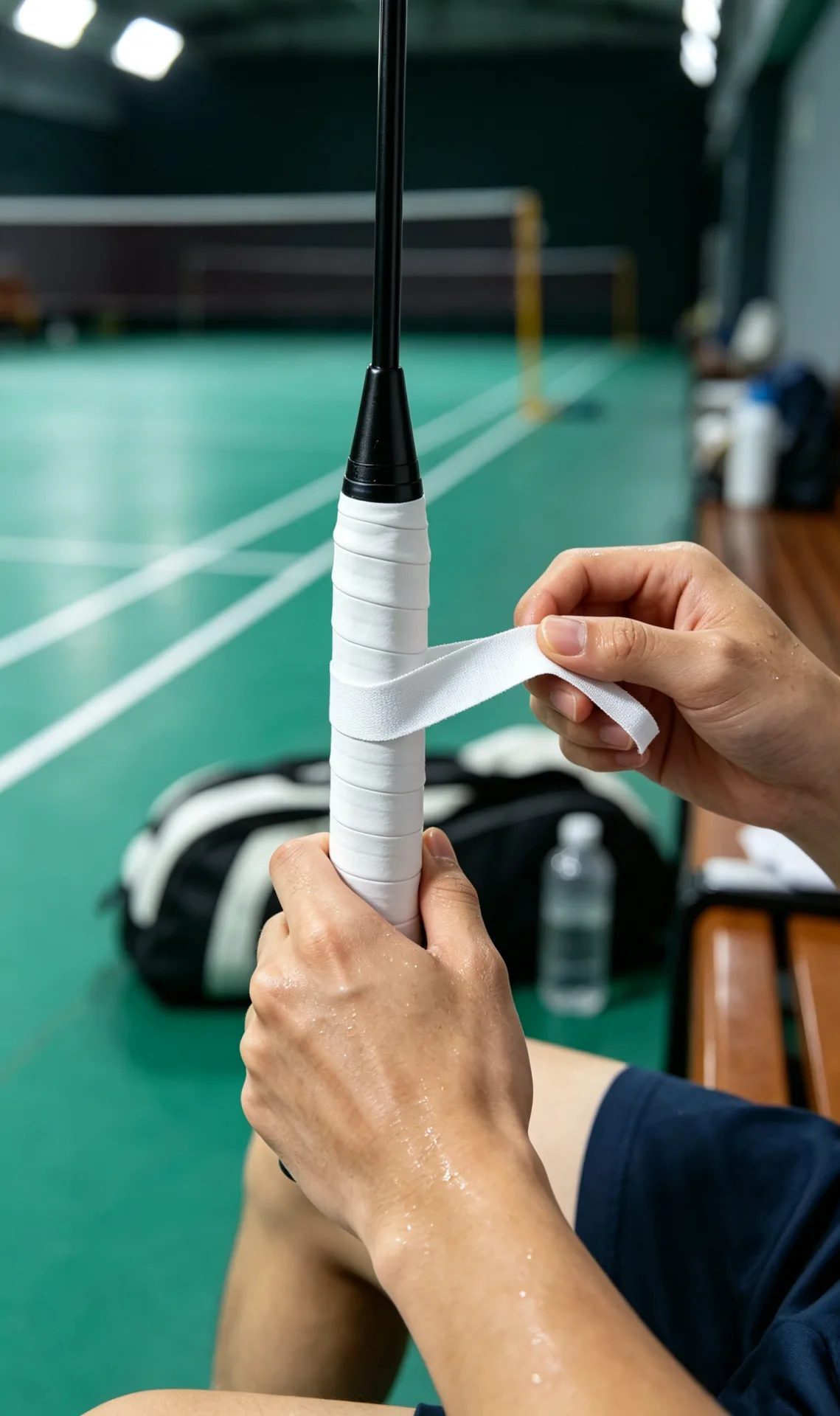 A stack of colorful custom racket overgrips in multiple colors and textures fanned out on a studio surface